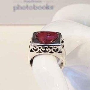 Sterling Silver Heart Shaped Red Coral Stone Ring
